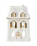 House ljuslykta i stengods - white/gold