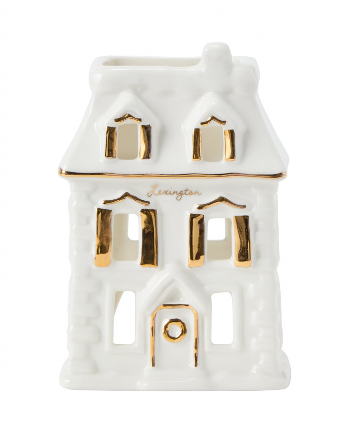 House ljuslykta i stengods - white/gold i gruppen Jul / Juldekoration / Ljushållare & Ljus hos Sommarboden i Höllviken AB (12548023-1632)