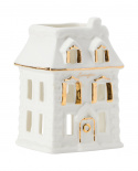 House ljuslykta i stengods - white/gold