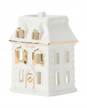 House ljuslykta i stengods - white/gold