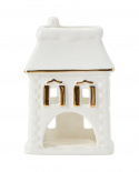 House ljuslykta i stengods - white/gold