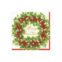 Holly and Berry Wreath Merry Christmas servetter, 20-pack