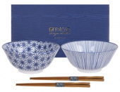 Presentask Nippon Tayo skål+ätpinne blå/vit