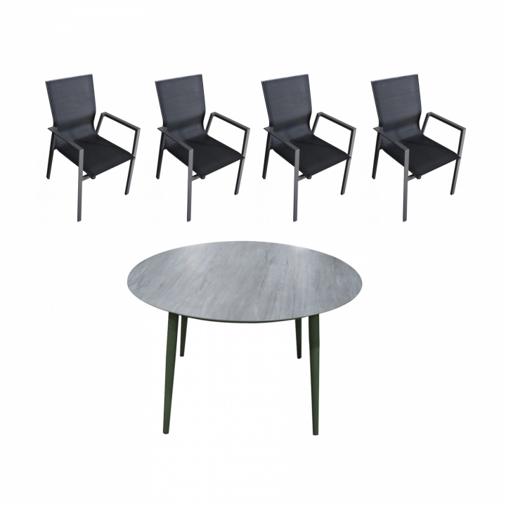 4 st Torekov stol svart + 1 st Gloria bord 120 cm Ø i gruppen Utemöbler / Stolar & Trädgårdsstolar / Stolar med karm hos Sommarboden i Höllviken AB (1ST-GLORIA-4ST-TOREKOV)