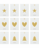 Glitr presentetiketter, 12-pack - white/gold