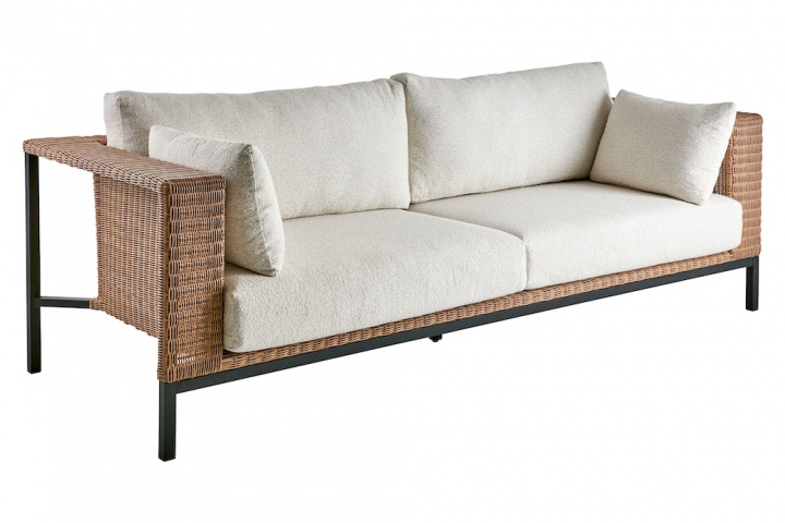 Shell 2,5-sits soffa - svart/natur/teddy rice dyna i gruppen Utemöbler / Loungemöbler / Loungemoduler / 2-sits soffor - Loungemoduler hos Sommarboden i Höllviken AB (2513-80-67-282)