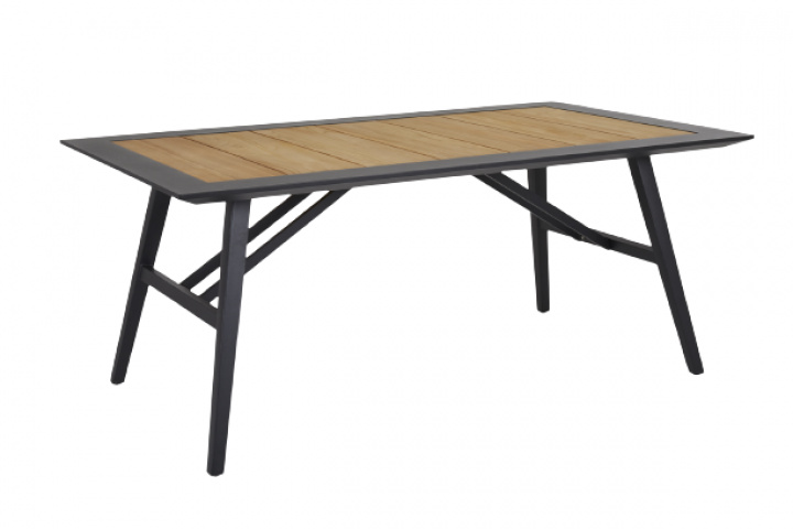 Chios matbord 175x100 H73 cm - svart/teak i gruppen Utemöbler / Material / Aluminiummöbler / Matbord - Aluminiummöbler hos Sommarboden i Höllviken AB (2717)