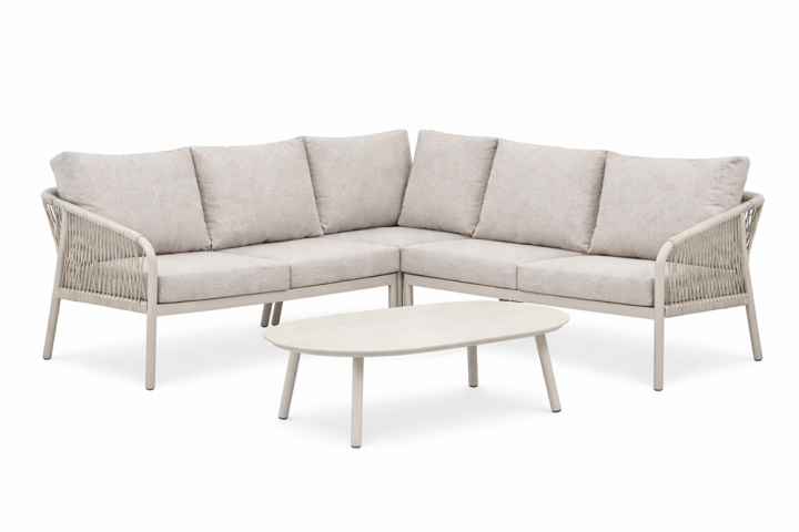 Perry hörnsoffa inkl soffbord - khaki/beige snake/soft dusk dyna i gruppen Utemöbler / Loungemöbler / Loungegrupper / Färdiga paket hos Sommarboden i Höllviken AB (2957-21-272-297)