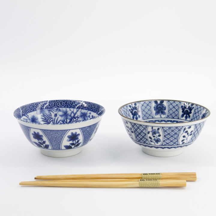 Tayoskålar med ätpinnar, gift-set - blue/white i gruppen Inredning / Kök & Servering / Fat, Tallrikar & Skålar hos Sommarboden i Höllviken AB (33751-TD)