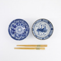 Tayoskålar med ätpinnar, gift-set - blue/white