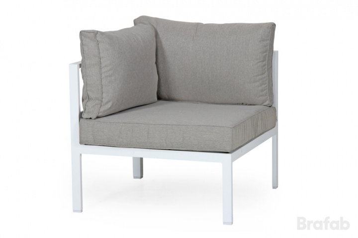 Leone modulsoffa hörndel - matt vit med grå dyna i gruppen Utemöbler / Material / Aluminiummöbler / Lounge - Aluminiummöbler hos Sommarboden i Höllviken AB (4205-50-76)