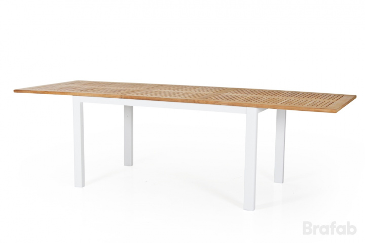 Lyon matbord teak 194-252x92 cm - vit i gruppen Utemöbler / Material / Aluminiummöbler / Matbord - Aluminiummöbler hos Sommarboden i Höllviken AB (4742-05)