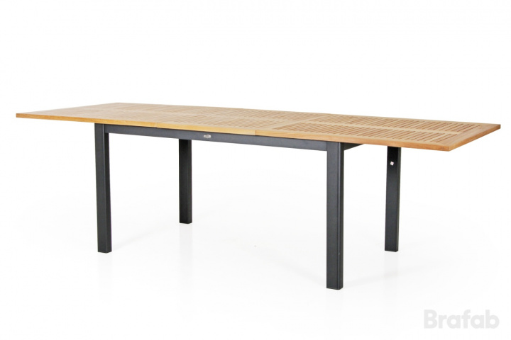 Lyon matbord teak 194-252x92 cm - svart i gruppen Utemöbler / Material / Aluminiummöbler / Matbord - Aluminiummöbler hos Sommarboden i Höllviken AB (4742-8)