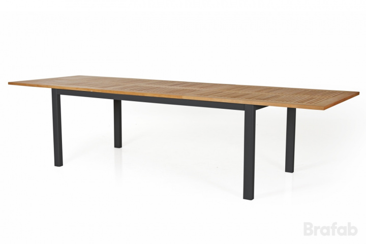 Lyon matbord teak 224-304x100 cm - svart i gruppen Utemöbler / Material / Aluminiummöbler / Matbord - Aluminiummöbler hos Sommarboden i Höllviken AB (4743-8)