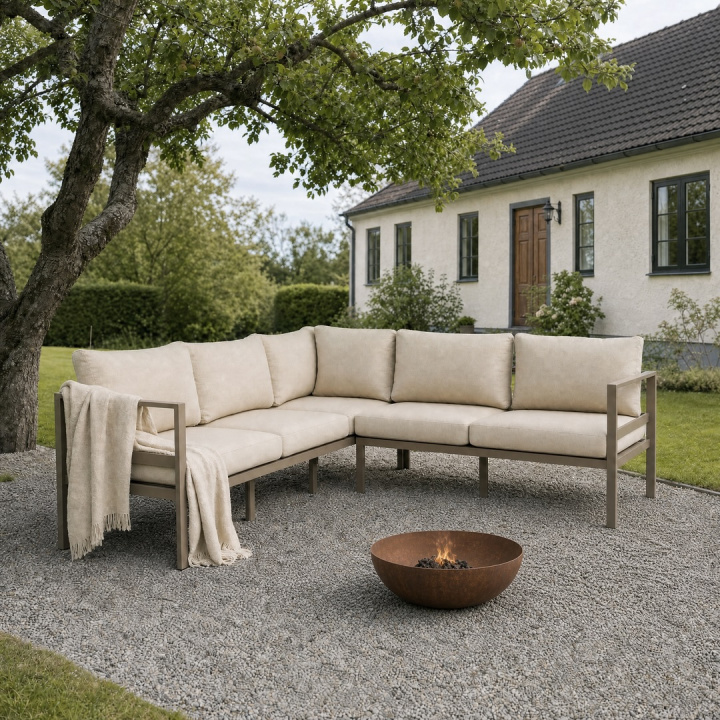 Lenny hörnsoffa exkl. soffbord - khaki/beige i gruppen Utemöbler / Bänkar & Soffor hos Sommarboden i Höllviken AB (B1122HVH-20-21)