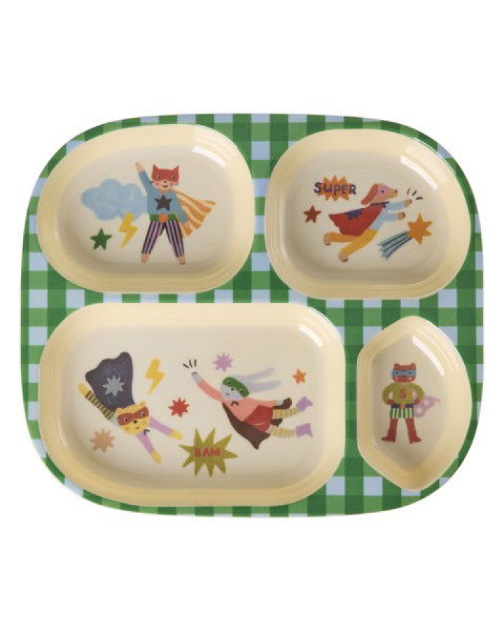 Hero barntallrik med 4-fack - green i gruppen Inredning / Kök & Dukning / Fat, Tallrikar & Skålar hos Sommarboden i Höllviken AB (KIPL4-HERO)