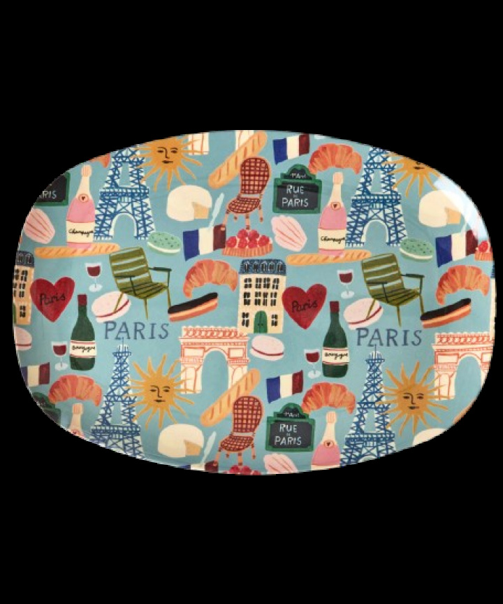 Paris Mon Amour melamin bricka - soft blue i gruppen Inredning / Kök & Dukning / Brickor & Grytunderlägg hos Sommarboden i Höllviken AB (MELPL-PAMOA)