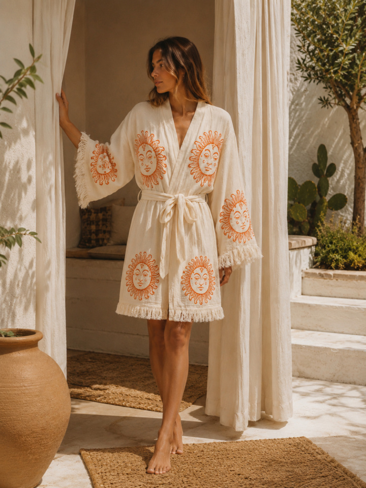 Red Sun kimono i gruppen Badkläder / Övrigt / Badrockar & Tunikor hos Sommarboden i Höllviken AB (Red-sun-KI)
