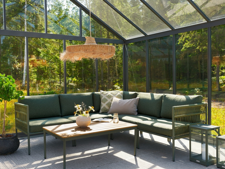 Reno hörnsoffa - nordic green/raw avocado dyna i gruppen Utemöbler / Loungemöbler / Loungegrupper / Bygg själv hos Sommarboden i Höllviken AB (Reno-horngrupp)