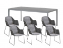 Demoex - Drop matbord 200x100 + 6st Breeze karmstolar (exkl. dyna) - light grey