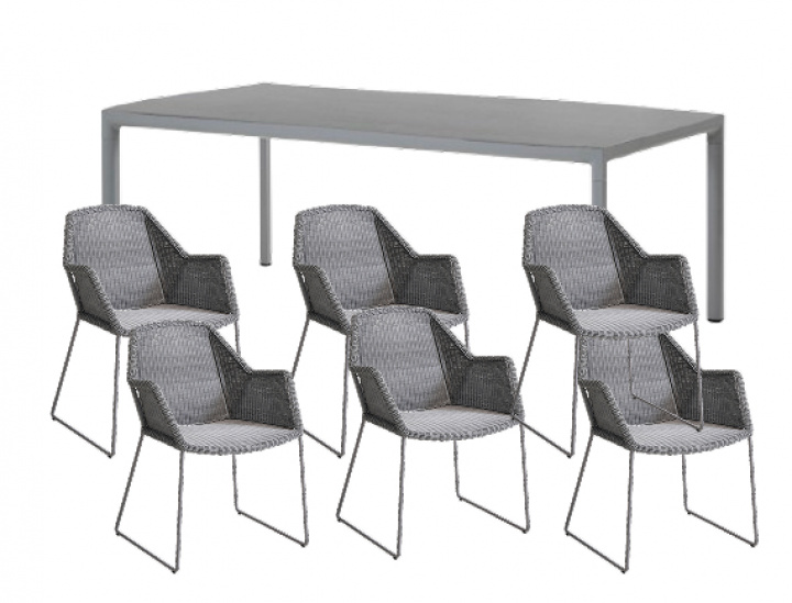 Demoex - Drop matbord 200x100 + 6st Breeze karmstolar (exkl. dyna) - light grey i gruppen Utemöbler / Matgrupper hos Sommarboden i Höllviken AB (drop-outlet-bord6s)